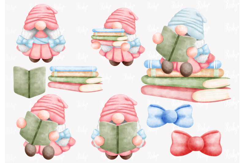 watercolor-library-gnome-clipart