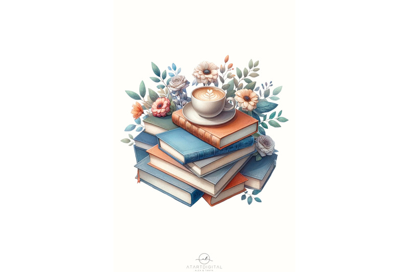 books-and-flowers-digital-pastel-book-amp-coffee-png