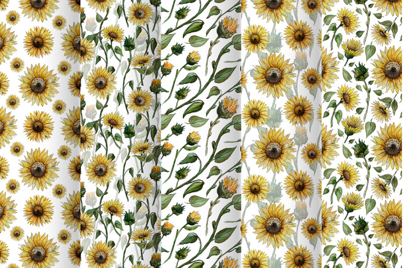 sunflower-seamless-patterns-watercolor-png