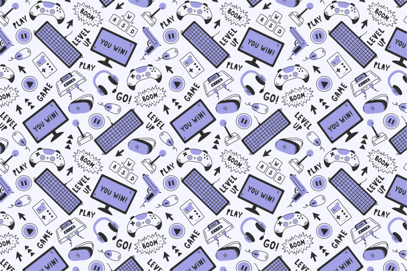 video-games-doodle-seamless-pattern