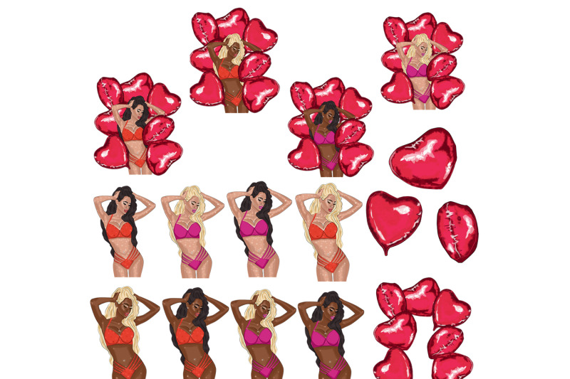 sexy-girl-clipart-set-valentine-039-s-day-illustration