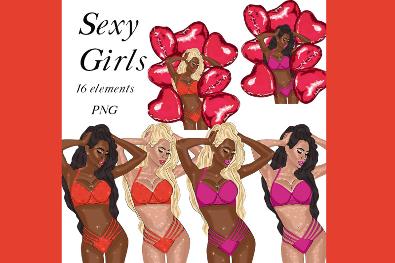 sexy-girl-clipart-set-valentine-039-s-day-illustration