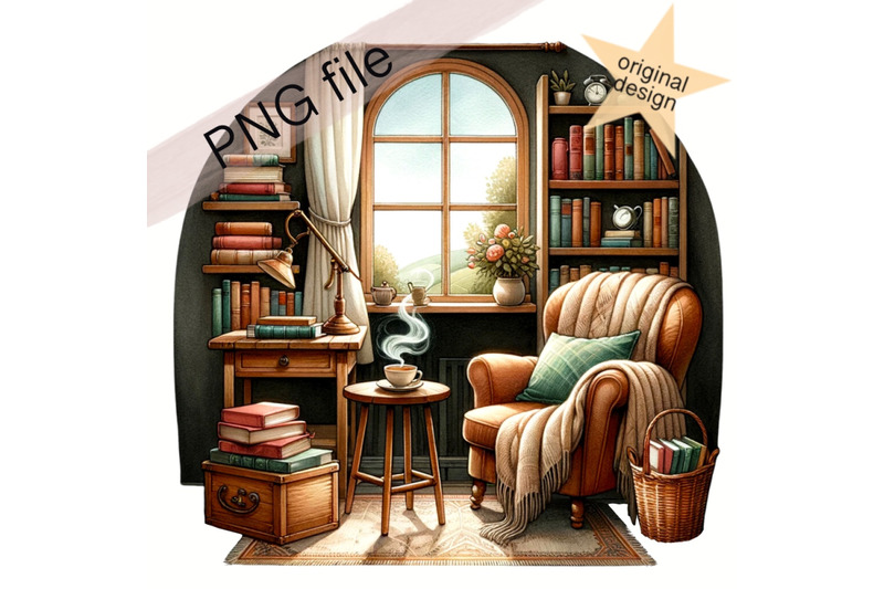 vintage-book-nook-library-clipart