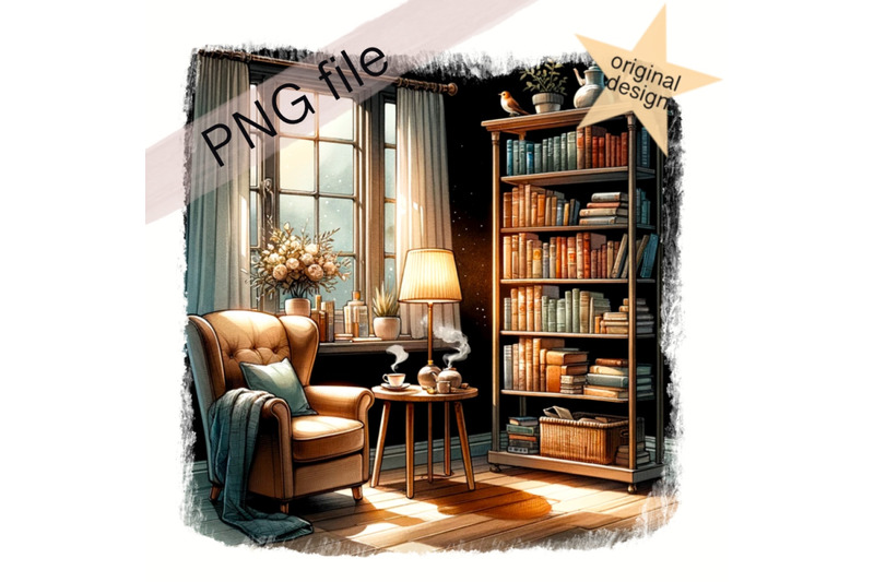 vintage-book-nook-library-clipart