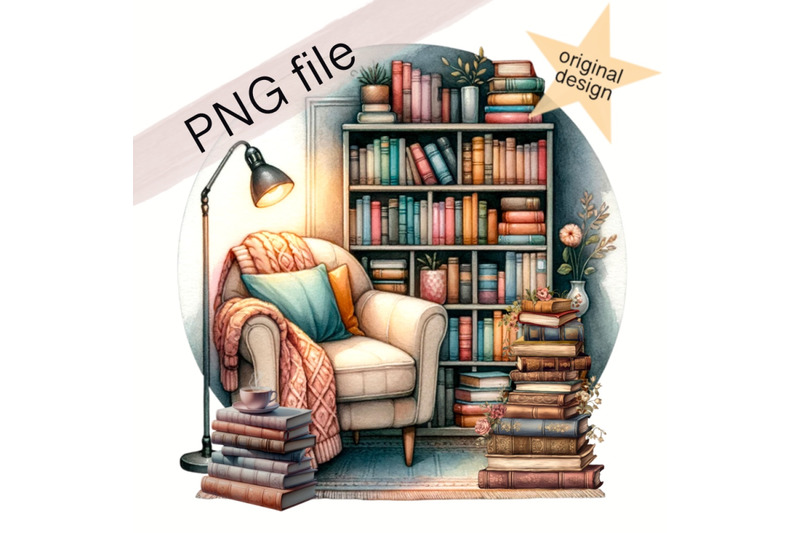 vintage-book-nook-library-clipart