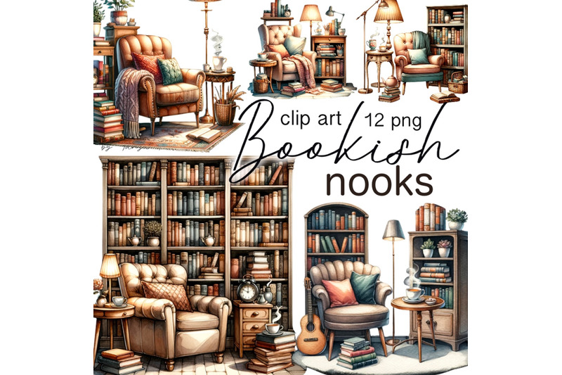 vintage-book-nook-library-clipart