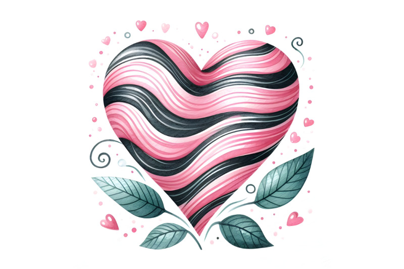 a-pink-heart-with-black-and-white-stripes