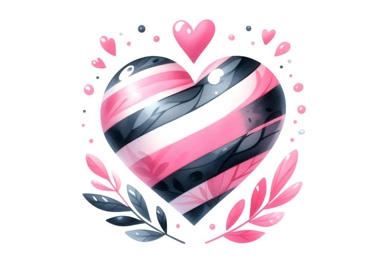 a-pink-heart-with-black-and-white-stripes