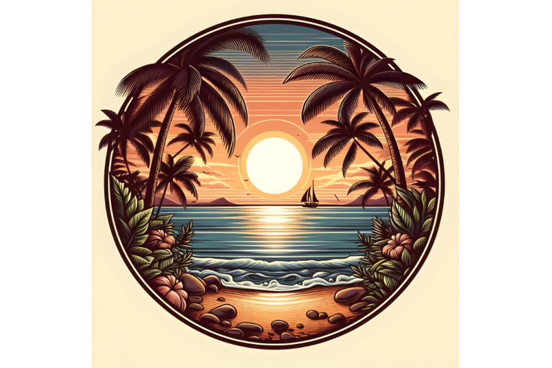 beach-sunset-with-palm-trees-in-circular-frame