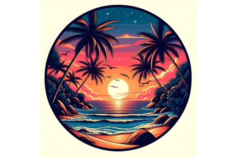 beach-sunset-with-palm-trees-in-circular-frame