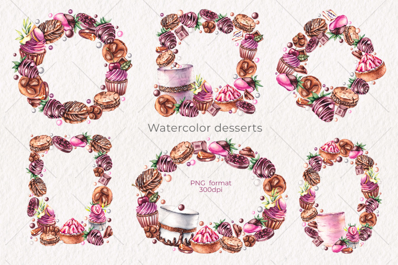 watercolor-dessert-wreaths-watercolor-clipart-png
