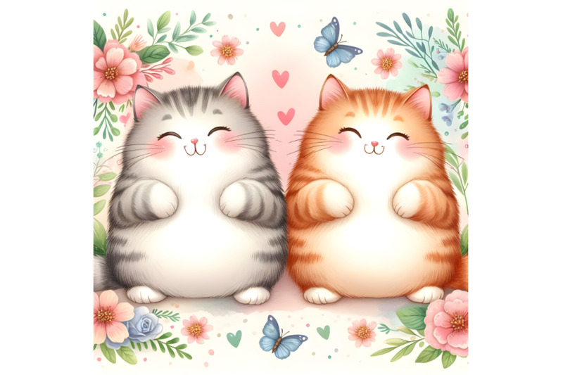 chubby-cute-couple-cat-love