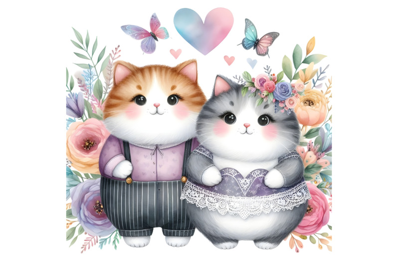 chubby-cute-couple-cat-love