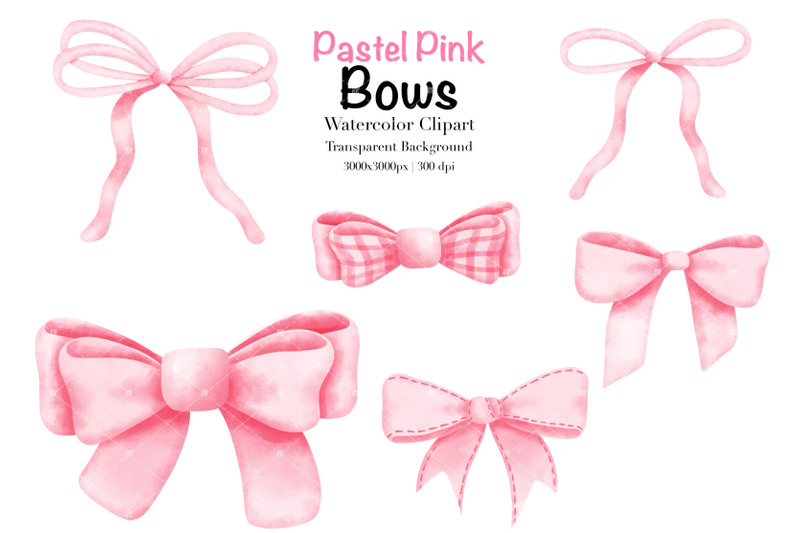 Watercolor Pastel Pink Couquette Bow Clipart. By KisbyArt | TheHungryJPEG