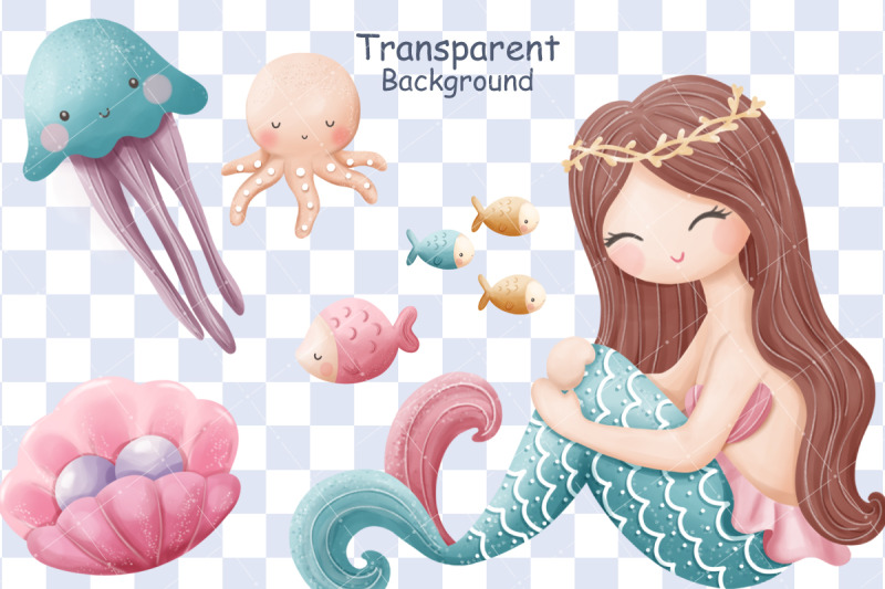 cute-mermaids-and-sea-life-clipart