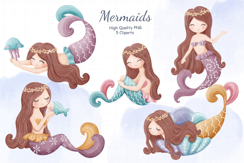 cute-mermaids-and-sea-life-clipart