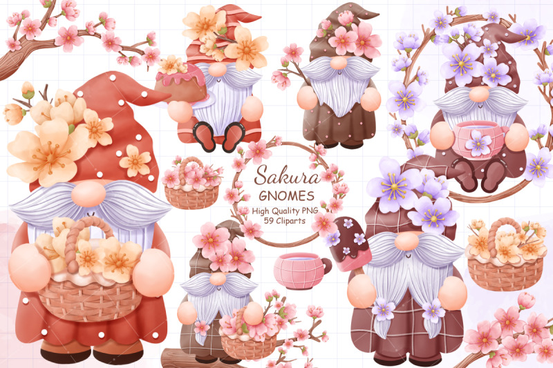 cherry-blossom-gnomes-clipart-set