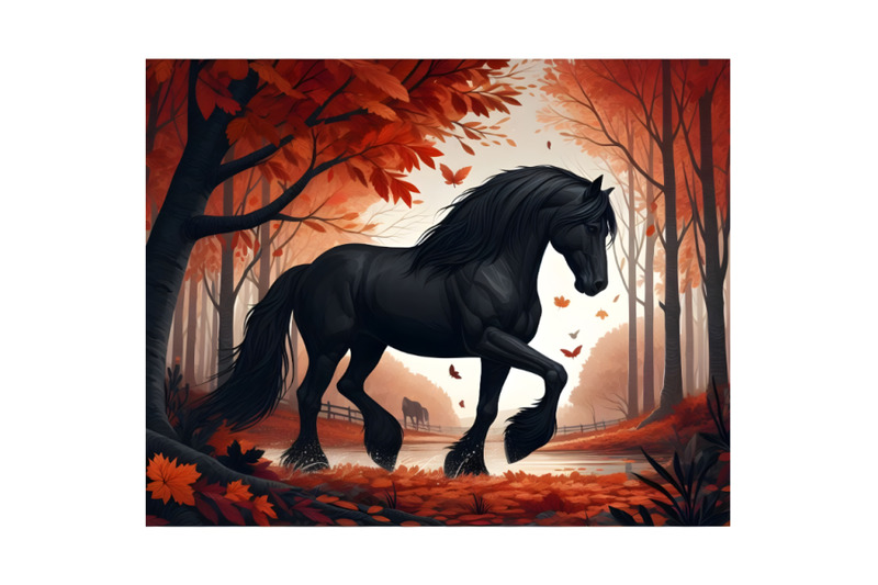 black-horse-in-autumn-colored-forest