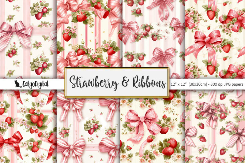 strawberry-and-ribbons-scrapbooking-papers