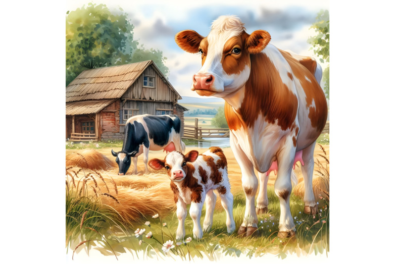 cows-and-their-baby-in-an-idyllic-farm