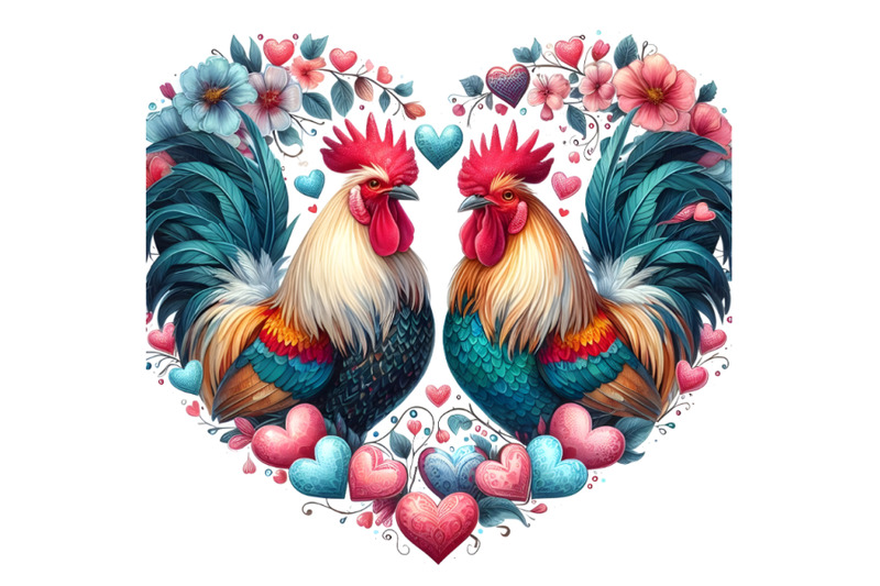 roosters-in-heart-shape