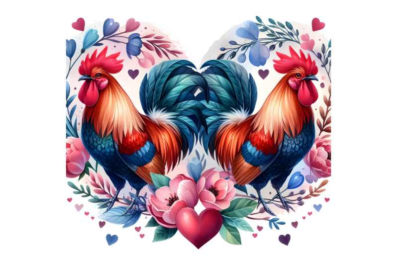 roosters-in-heart-shape