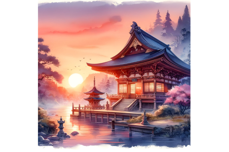 watercolor-traditional-japanese-temple