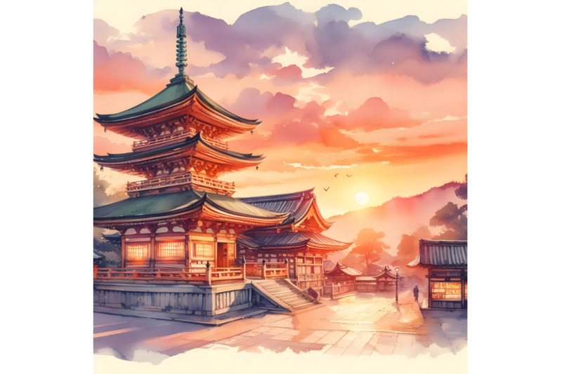 watercolor-traditional-japanese-temple