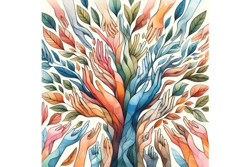 abstract-tree-made-of-hands-and-leaves