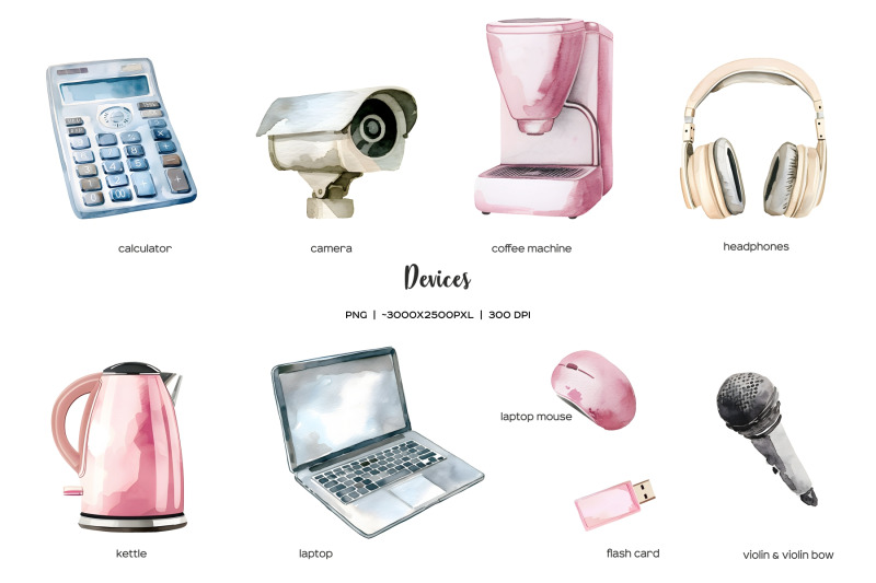 watercolor-electronic-devices-clipart-modern-appliances-clipart