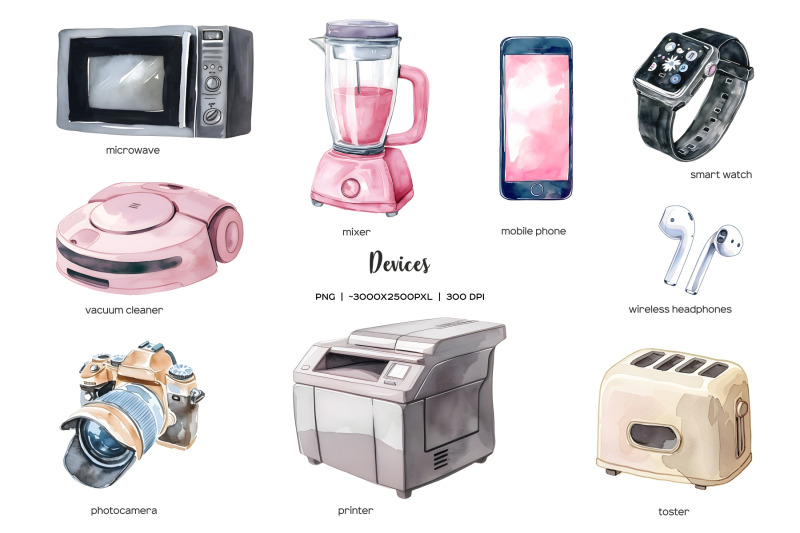 watercolor-electronic-devices-clipart-modern-appliances-clipart