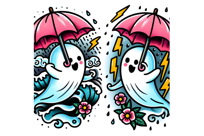 a-ghost-holding-pink-umbrella-in-a-rainstorm