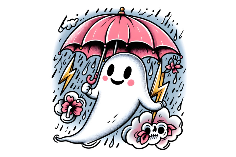 a-ghost-holding-pink-umbrella-in-a-rainstorm