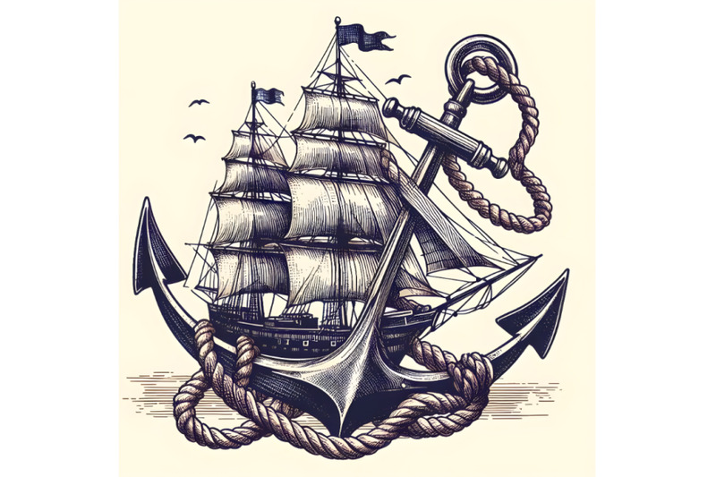 hand-drawn-ship-sea-anchor