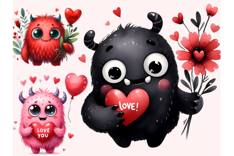 watercolor-cute-valentine-monsters-clipart-bundle-80-png-cute-cartoo