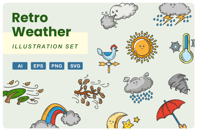retro-weather-illustration-set