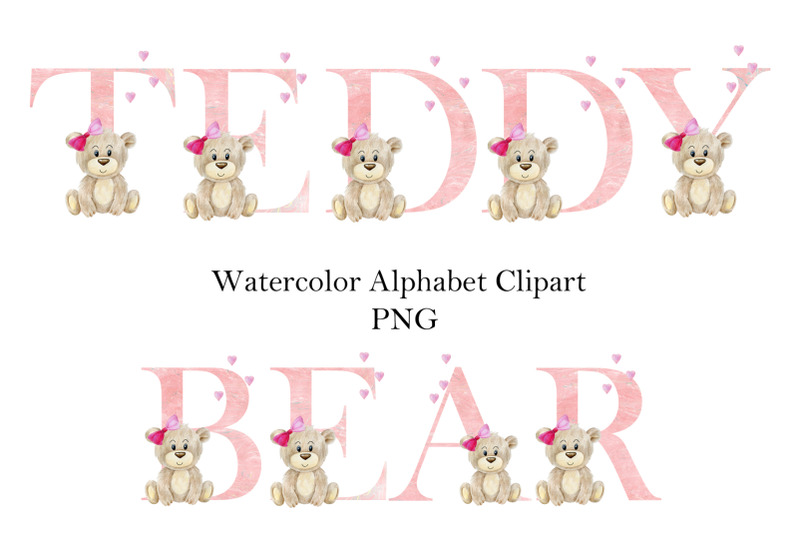 watercolor-alphabet-with-teddy-bear