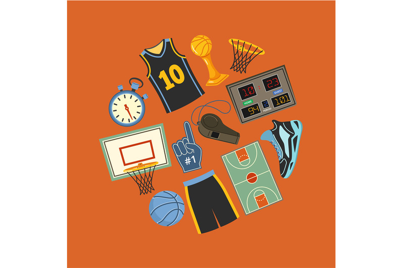 basketball-icons-circle-game-equipment-basketball-hoop-and-ball-sco