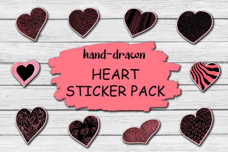 black-and-red-hearts-sticker-pack