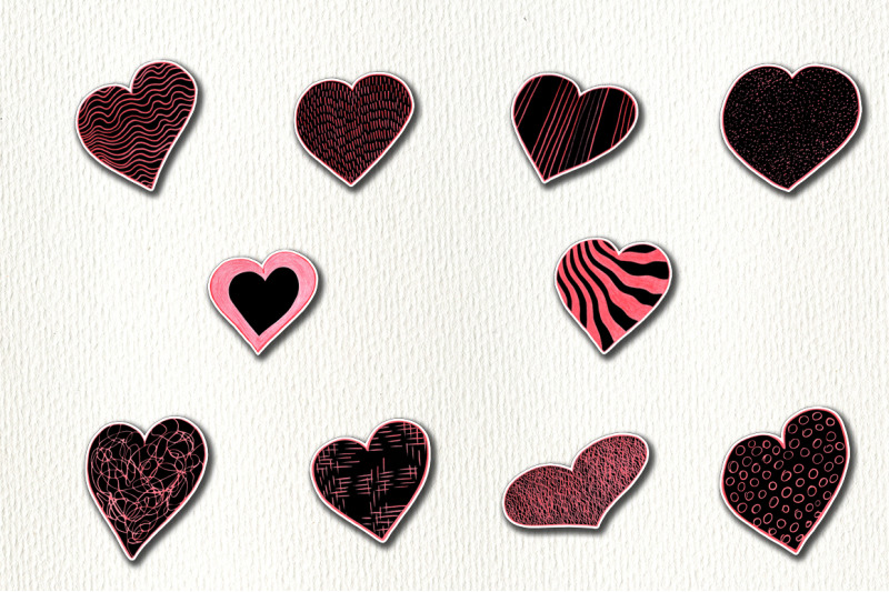 black-and-red-hearts-sticker-pack
