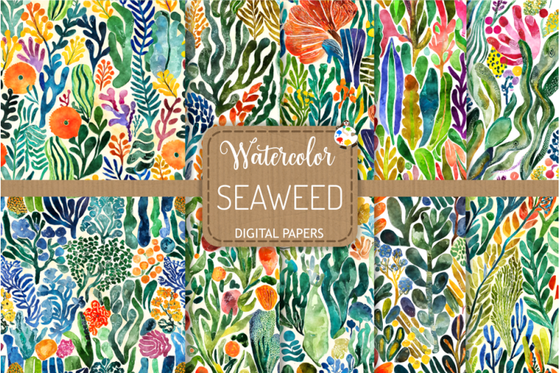 seaweed-watercolor-marine-plant-life-papers