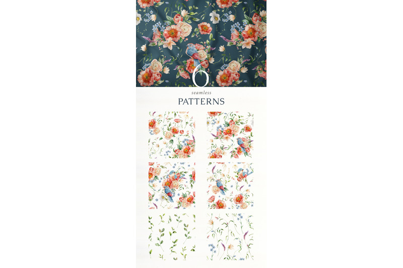 peachy-watercolor-wildflower-flowers-birds-floral-illustration