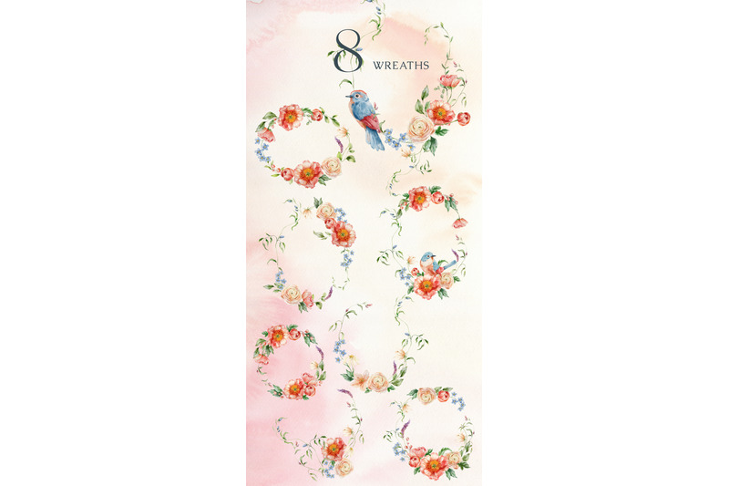 peachy-watercolor-wildflower-flowers-birds-floral-illustration