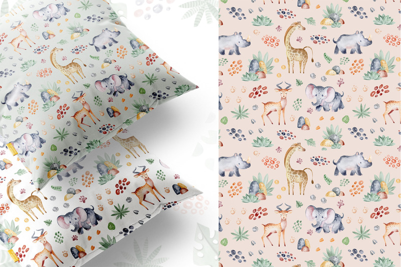 safari-park-watercolor-seamless-patterns