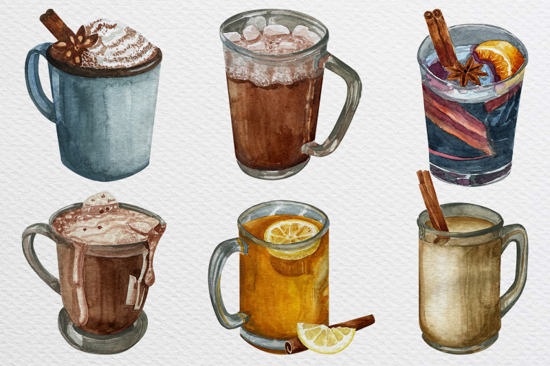 watercolor-winter-drinks-and-cookies-clipart-set-illustration