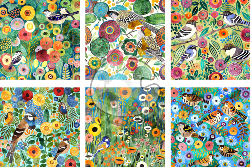 sparrow-garden-wildlife-watercolor-pattern-papers
