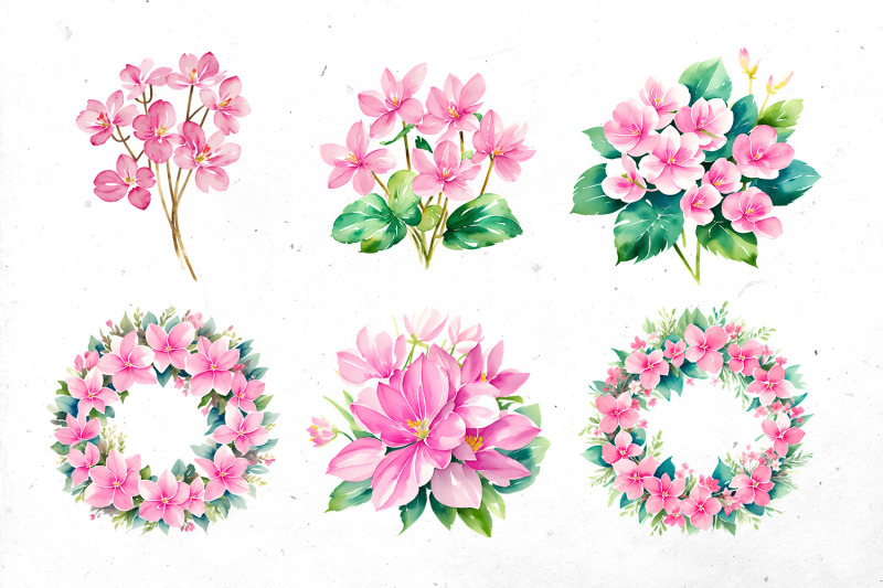 pink-flowers-watercolor-bundle-png-cliparts