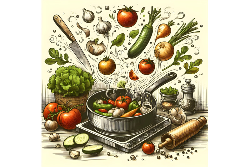 vegetables-falling-into-frying-pan