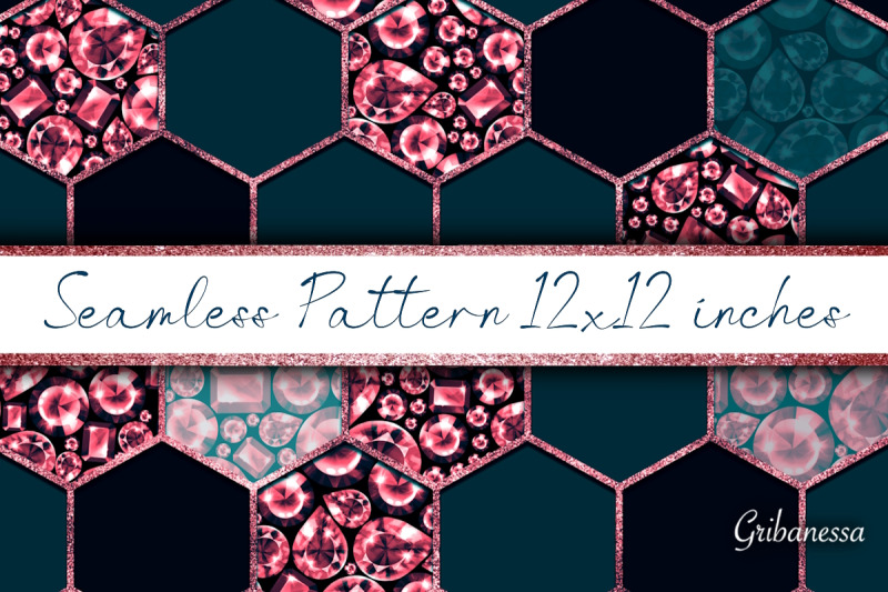 hexagons-and-red-gems-seamless-pattern