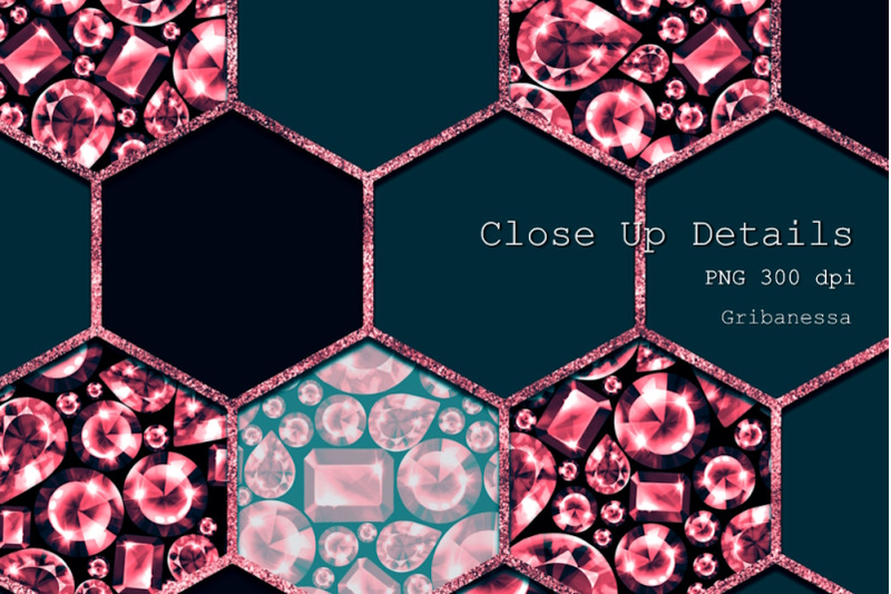 hexagons-and-red-gems-seamless-pattern